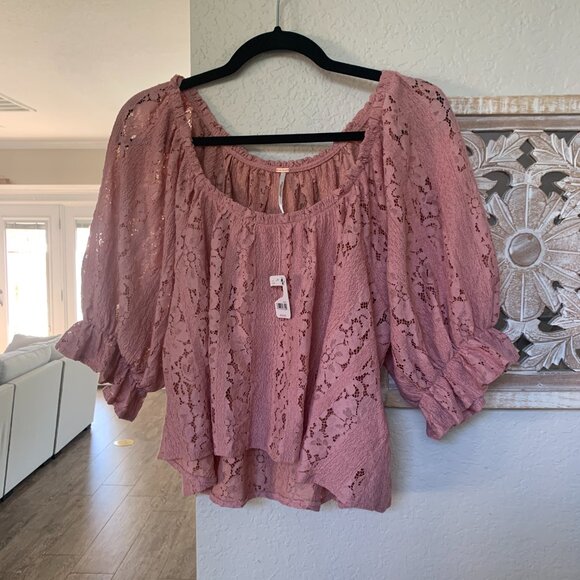 NWT Free People Stacey Lace top in pink size XL - Picture 4 of 5